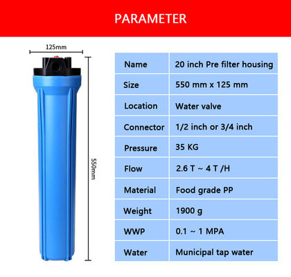 220V 20 inch PP PES ABS Blauw of helder voorfilterhuis met app-gecontroleerde functie
